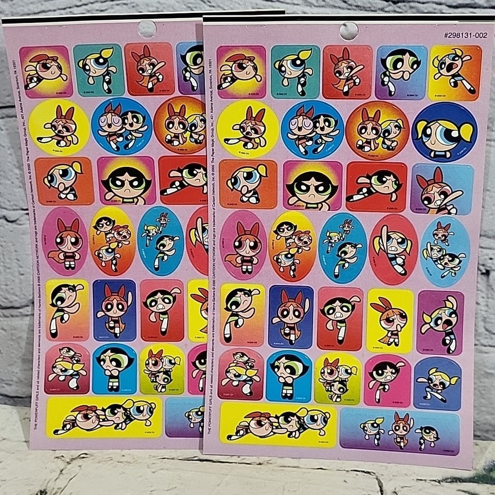 Vintage Y2K Power Puff Girls Stickers Lot 2 Sheets‎ Cartoon Network 2000